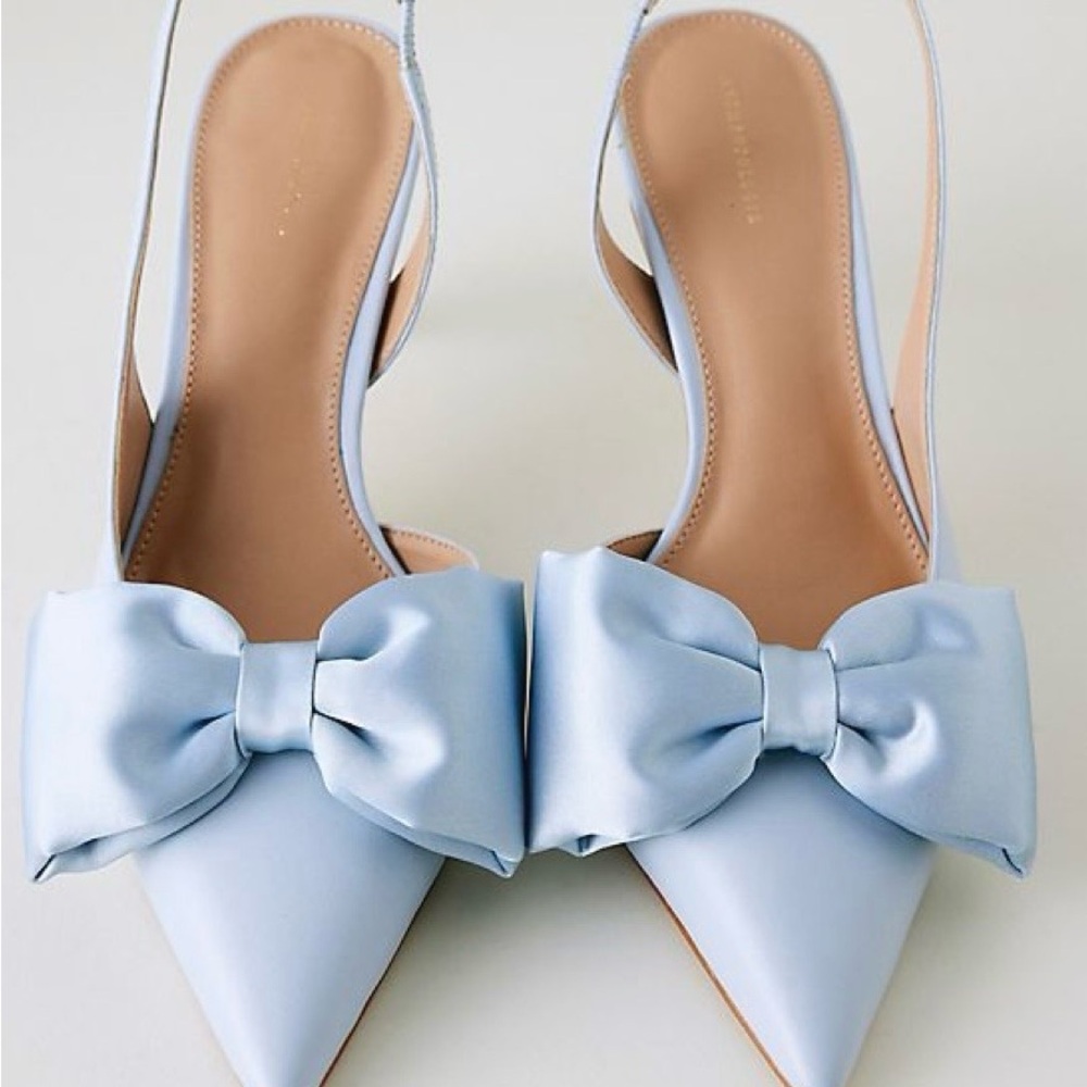 Anthropologie Light Blue Bow Slingback Heels